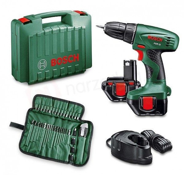 Wiertarko - wkrętarka  PSR -12-2- akumulatory 39 sztuk osprzętu. Fot: Bosch
