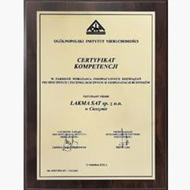 LAKMA SAT z Certyfikatem Kompetencji Ogólnopolskiego Instytutu Nieruchomości!