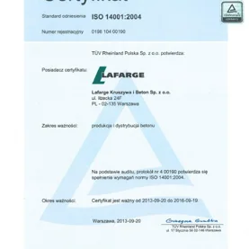 Certyfikat dla Lafarge Kruszywa i Beton