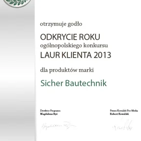 Sicher Bautechnik „Odkryciem Roku 2013”