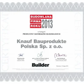 Nagroda Budowlana Firma Roku 2013 dla  Knauf Bauprodukte